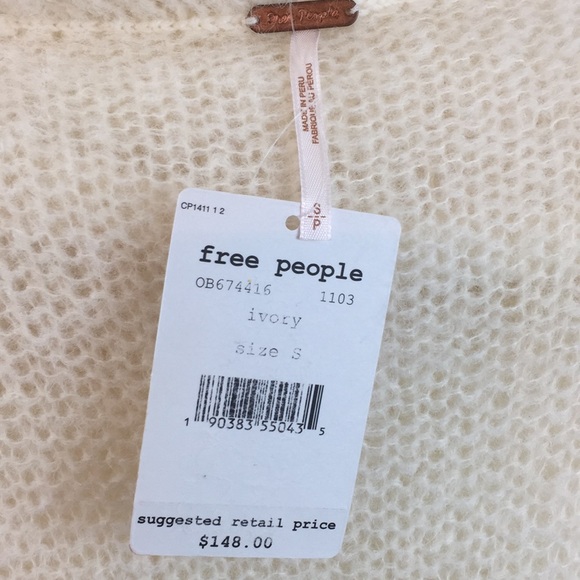 Free People Off the Shoulder Slouchy Sweater Ivory - Picture 5 of 8